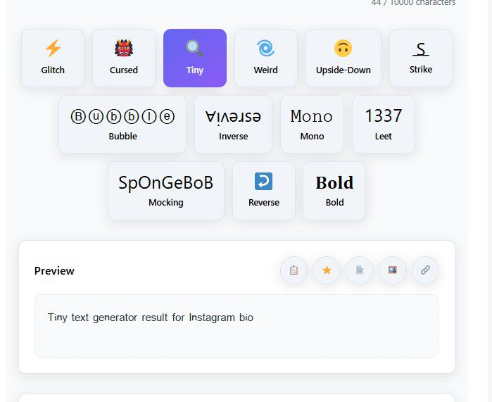 ᵀⁱⁿʸ ᵗᵉˣᵗ ᵍᵉⁿᵉʳᵃᵗᵒʳ ʳᵉˢᵘˡᵗ ᶠᵒʳ ᴵⁿˢᵗᵃᵍʳᵃᵐ ᵇⁱᵒ