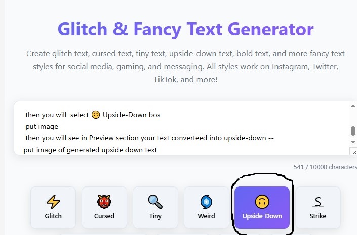 Upside-Down text option selected