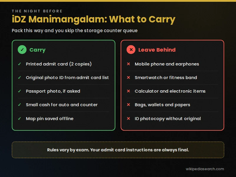 iON Digital Zone iDZ Manimangalam what to carry and what to leave behind checklist for exam day